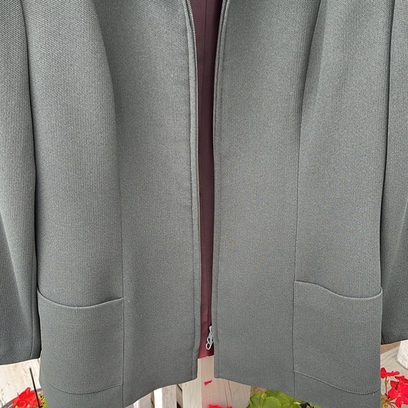Iris Singer Collection Dark Green 2 WAY Zip Collared Jacket 2 Front Pockets - Picture 3 of 11